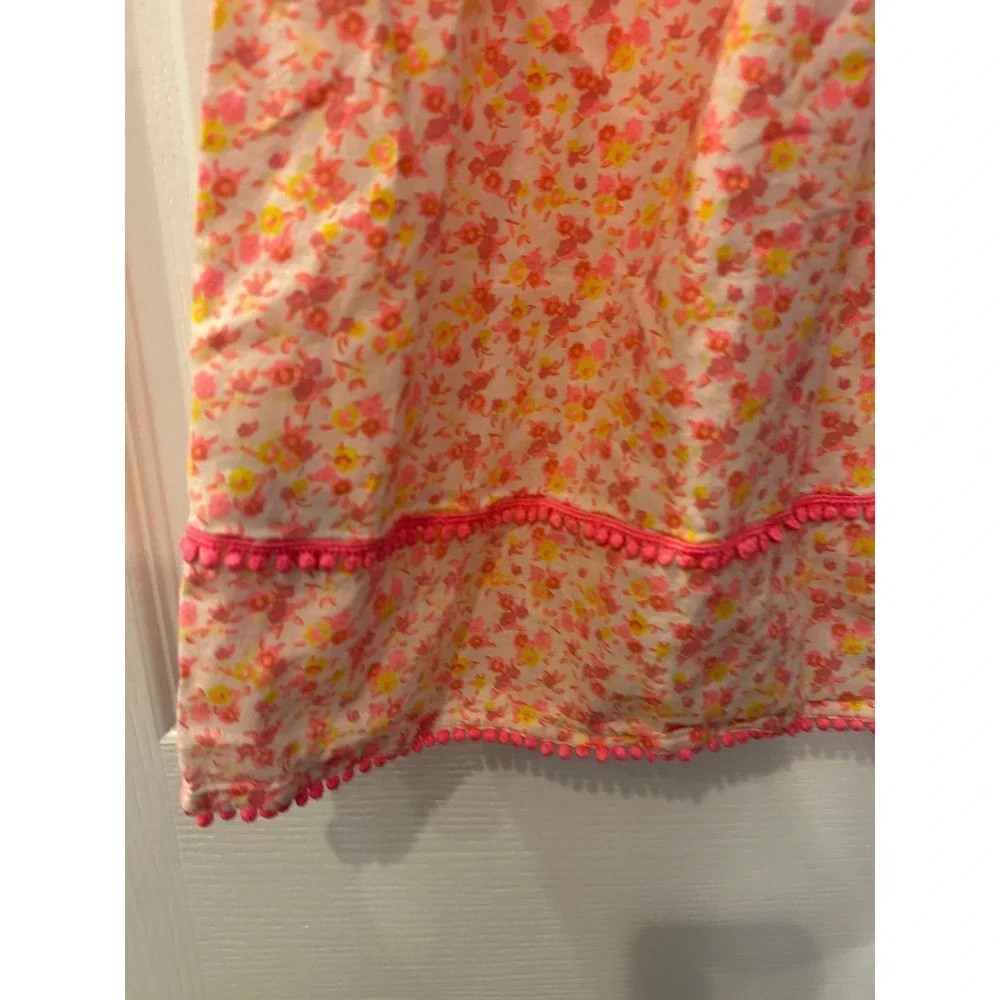 Mini Boden Dress Pink Orange Floral Pom Pom Trim Short‎ Sleeve Girls 5-6Y